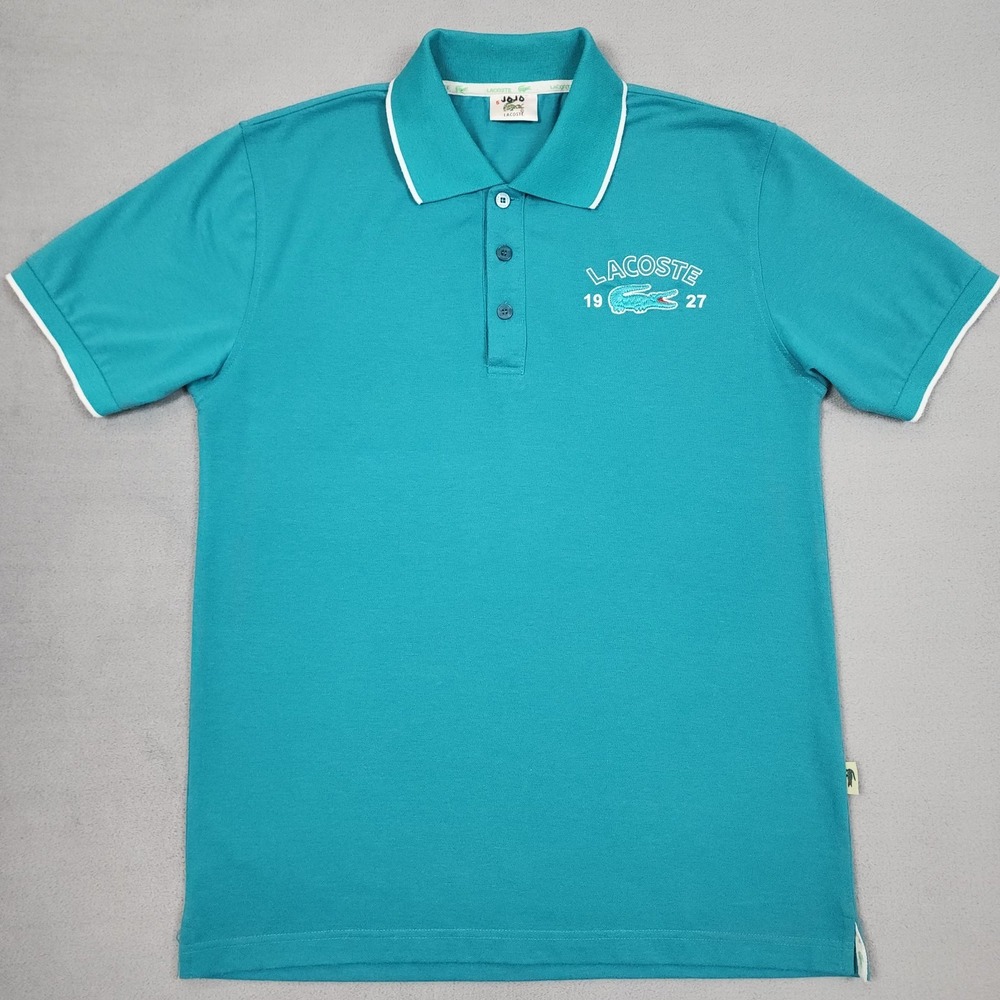 Lacoste Polo Shirt Men's Size 5 L Teal Big Crocodile Logo Pique Cotton